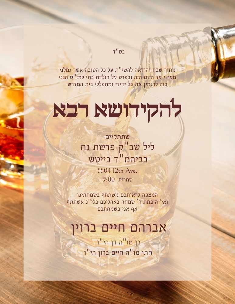 A customizable invitation card that can be used to invite people in shul to a Simcha