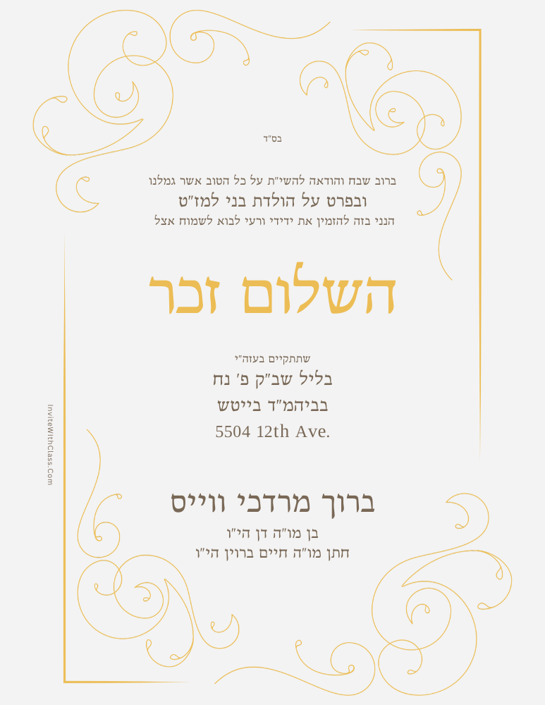 Elegant shulem zucher invitation gold border