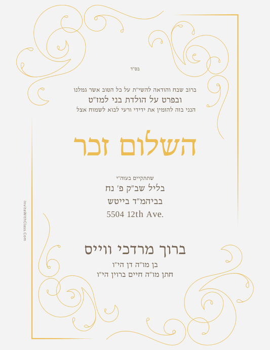 Elegant shulem zucher invitation gold border